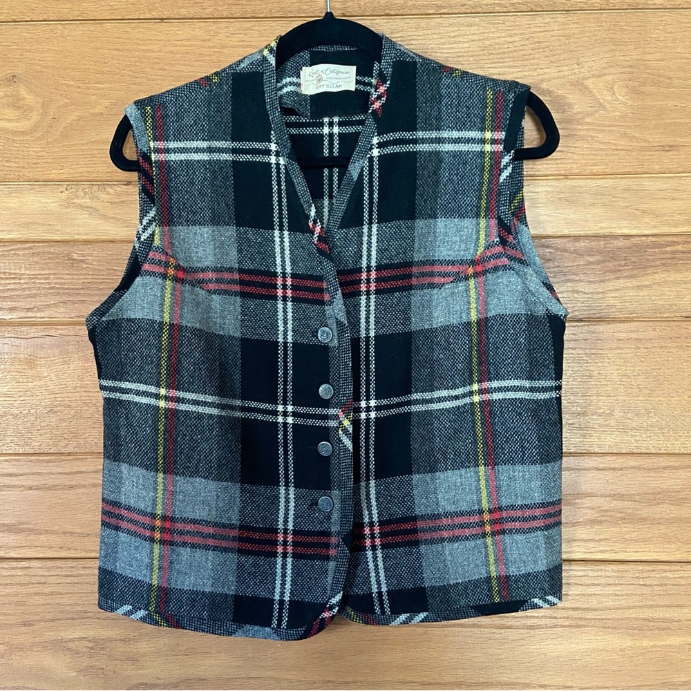 Vintage 1960s Koret of California plaid wool button front vest